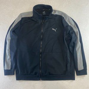 Puma Jacket Mens 2XL Gray Logo Black Full Zip Up Sweater Track Sweatshirt XXL